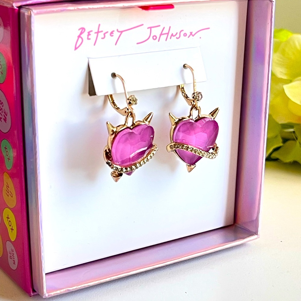 Betsey Johnson Pink Devil Heart Earrings